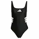 adidas Donna 3 Stripes U-Back Swimsuit, Black/White, 48