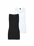 VERO MODA Vmmaxi My Soft Long Tank Top 2 Unidades, Negro/Paquete: Blanco Brillante, XL para Mujer