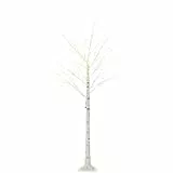 HOMCOM Árbol de Abedul Altura 180 cm con 96 Luces LED IP44 Blanco Cálido Ramas Flexibles y Base Lámpara de Árbol Decoración Navidad para Interiores 22x22x180 cm Blanco