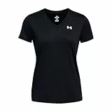 Under Armour Tech SSV Solid Camiseta de manga corta para mujer con cuello de pico, ligera camiseta de deporte, color negro/blanco