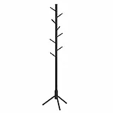 VASAGLE Perchero, Perchero de Madera Maciza, Perchero en Forma de Árbol, 8 Ganchos, 3 Alturas Ajustables, para Ropa, Sombrero y Bolso, para Salón, Dormitorio y Oficina, Negro RCR004B01