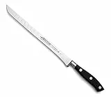 Arcos Cuchillo Jamonero con Alveolos. Hoja 250 mm. Utilizado para cortar o tallar varios tipos alimentos con precisión y facilidad. Serie Riviera. Color negro.