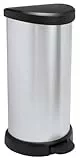 Curver - Cubo de basura con pedal 40L, acabado color acero, tapa y aro para bolsa