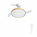 CREATE / WIND CLEAR STUDIO M/Ventilador de techo con luz blanco y madera clara con mando / 40W, Temporizador, Ø 108 cm, aspas retráctiles, 3 temperaturas de luz, función verano-invierno
