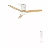 CREATE / WINDCALM S/Ventilador de techo ABS con luz blanco aspas efecto madera clara con mando / 40W, Silencioso, Ø112 cm, 6 velocidades, 3 temperaturas de luz, temporizador, función verano-invierno