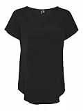 VERO MODA Blusa Mujer Manga Corta Cuello Redondo Ajuste Regular Básico, Color:Negro, Talla:L