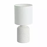 EGLO Bellariva Lámpara de mesa, lámpara de mesilla de noche de cerámica en color crema, textil en blanco, lámpara de salón con interruptor, casquillo E14