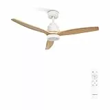 CREATE / WINDSTYLANCE S/Ventilador de techo con luz blanco aspas madera clara con mando / 40W, Silencioso, Ø112 cm, 6 velocidades, temporizador, función verano-invierno, doble altura