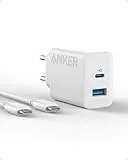 Anker Cargador iPhone Carga Rapida USB C 20W, con 2 Puertos,para iPhone 17/17 Pro/17 Pro Max/16 Plus/15 Air iPad y más(Cable USB C de 1,5m Incluido)