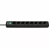 Brennenstuhl Eco-Line regleta de enchufes con 8 Tomas (regleta eléctrica con protección de Contacto Aumentada, Interruptor y Cable de 3m) Negro