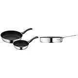 WMF Juego de sartenes Devil de 2 piezas, sartén de 28 cm + 20 cm, sartén de inducción & Mini - Sarten Ø 18 cm diámetro Con Recubrimiento Borde Vertedor Apilable de Acero Inoxidable