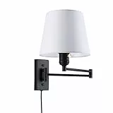 B·LED BARCELONA LED - Lámpara de pared con brazo articulado negro y pantalla de tela blanca, con cable e interruptor, ideal para lectura en dormitorio, salón u oficina