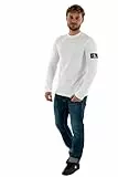 Calvin Klein Camiseta de Manga Larga para Hombre Badge Waffle tee Basic, Blanco (Bright White), L