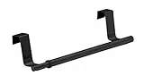 WENKO Toallero telescópico para puerta, soporte extensible para cocinas y baños, para colgar en la puerta de cajones y armarios, fijación sin taladrar, acero inoxidable, 22-35 x 6 x 7 cm, negro