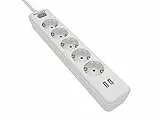 Philips SPN3052WA/10 - Regleta de 5 Enchufes Schuko, Enchufe Múltiple, 2 puertos USB, Ladrón Alargador, Protección Infantil Sobretensión, Interruptor Encendido/Apagado, Cable 1,5 Metros - Color Blanco