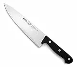 Arcos Cuchillo Cocina de Acero Inoxidable y Hoja 200 mm. Cuchillo Chef para cortar carne, pescado, aves, frutas y verduras. Mango ergonómico polioximetileno. Serie Universal. Color negro.