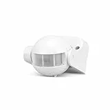 Garza - Detector de movimiento por infrarrojos orientable para interior y exterior, Protección IP44, Tiempo y luminosidad regulables, Ángulo detección 180º, Blanco