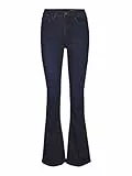 NOISY MAY Pantalones de Mezclilla de Cintura Alta de Campana para Mujer, Pantalones Anchos Vintage elásticos NMSALLIE, Color:Azul Oscuro, Talla:26W / 32L