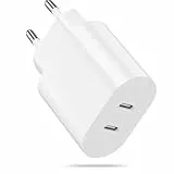 Cargador USB C, Enchufe USBC para iPhone 17/17 Air/17 Pro/17 Pro Max/16/15/14/13/12/11 Plus Mini SE X XS XR, Samsung Galaxy, Adaptador Corriente Tipo C Charger con Dos Puertos 20 W