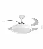 Bastilipo - FALESIA - Blanco, Ventilador techo de 4 palas retractiles 50cm, motor DC 40W, mando a distancia, Luz LED 3 colores 36W, 106 cm