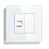 BSEED Enchufe de pared estándar de la UE 1/2, enchufe de teléfono individual y 1/2 panel en blanco, cristal blanco, 86 mm