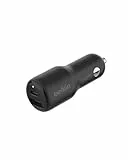 Belkin BoostCharge cargador doble para coche de 42 W con puerto USB-C PPS de carga rápida a 30 W y USB-A de 12 W para modelos de iPhone de las series 16, 15, 14 y 13, Samsung Galaxy S23 y otros, negro