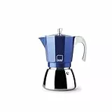 IBILI - Cafetera express Elba Blue, 3 tazas, 150 ml, Aluminio fundido, Base de Acero Inoxidable, con reductor para 2 tazas Apto para inducción