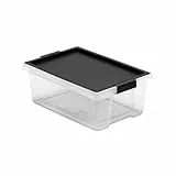 Tatay Caja Almacenaje Multiusos con Tapa, 7L de Capacidad, con Asas, Tapa PP Reciclada, Transparente, Libre de BPA, Negro. Medidas 25 x 36 x 13 cm