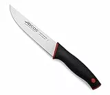 Arcos Cuchillo cocina 6 pulgadas Acero Inoxidable Nitrum y Hoja 150 mm, Cuchillo utilidad profesional, Mango ergonómico polioximetileno POM, Serie Duo, Color negro y rojo