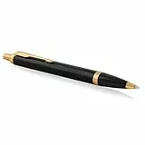 Parker IM Bolígrafo | Punta mediana | lacada en negro con adorno dorado | tinta azul | en estuche de regalo