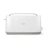 Philips Tostadora - Ranura Larga, 8 Ajustes, Rejilla Calientabollos, Descongelación, Frío al Tacto, Elevación Alta, Apagado Auto, Blanco (HD2590/00)