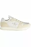 Calvin Klein Jeans Zapatillas para Hombre Runner Sneaker Sock Laceup de Nailon y Piel Deportivas, Blanco (Bright White/Eggshell), 44