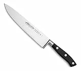 Arcos Cuchillo Cocina Forjado en Acero Inoxidable y Hoja de 200mm. Cuchillo Chef Profesional para Cortar Pescado, Carne y Cebolla. Mango Ergonómico Polioximetileno. Serie Riviera. Color Negro.