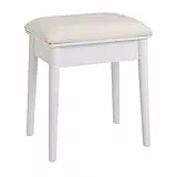 LOLAhome Banqueta de tocador de Madera de paulonia clásica Blanca de 38x29x45 cm, Taburete para Tocador Blanco, Taburete de Maquillaje Tapizado para Sala de Estar o Dormitorio