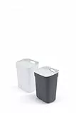 Curver - Juego 2 cubos de basura y reciclaje Ready to Collect 2x10L, Con soporte para pared o puerta, Ideal para Cocina o cuarto de baño, 100% reciclado, tapa y aro para bolsa, Color gris y blanco