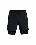 Under Armour UA Launch 5'' 2-in-1 Short Pantalones cortos deportivos con forro transpirable para hombre, shorts deportivos elásticos, color negro/negro/reflectante