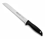 Arcos Cuchillo para Pan con Hoja Acero Inoxidable Nitrum 200 mm. Obtenga una Gran Variedad Cortes parau Comida. Cuchillo Ideal para Uso doméstico Diario. Serie Menorca. Color Negro.