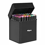 CRESZZLE Set de Rotuladores Duales: rotuladores doble punta 48, rotuladores profesionales, caja – Para uso en diseño, renderizado, cómics, proyectos de bricolaje, bolsa negra incluida.