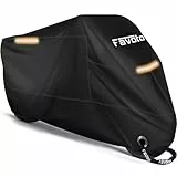 Favoto Funda para Moto Cubierta de la Motocicleta 210T Protectora Poliéster con Banda Reflectante a Prueba de Sol Agua Lluvia Polvo Viento Nieve Excremento de Pájaro al Aire Libre XL 220cm Negro
