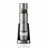 Cuisinart Juego de molinillo eléctrico de sal y pimienta recargable, no necesita pilas, tapa de medición de carga de 20 minutos, ajustes de molienda ajustables, color plateado