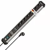 Brennenstuhl Premium-Protect-Line regleta enchufes de 8 Tomas con protección sobretensión (Cable de 3m, Interruptor, protección hasta 60.000A, Fabricado en Alemania) Plateado/Negro
