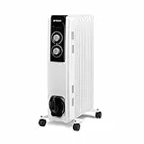 Orbegozo RF 2000, Radiador eléctrico bajo consumo, 2000 W, 3 potencias de calor, 9 elementos, termostato regulable, protección contra sobrecalentamiento, ruedas pivotantes, color blanco