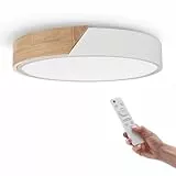 M Ledme - Plafón LED Techo Blanco Redondo 24W con Mando a distancia, Regulable 2700K-6500K blanco frío a cálido, 2400LM, Diseño Blanco con Madera Natural, para Baño, Cocina, Balcón,LM8284