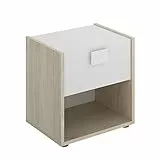 DEKIT - Mesita de noche juvenil con 1 cajón color Natural / Blanco 42x40x33 cm - Modelo DINA