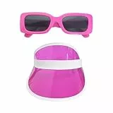 1 sombrero de sol para mujer, 1 par de gafas de sol, sombrero de verano antiultravioleta, sombrero de sol de ala ancha, sombrero retro de neón, Rosa rojo., S/M