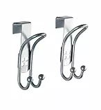 WENKO Juego de 2 ganchos para puerta, 2 ganchos para armario, ropa, baño, acero, 3,2 x 9,5 x 6 cm, color plateado