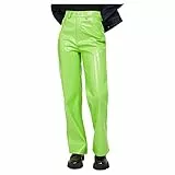 Jack & Jones JJXX Jxkenya Hw Straight Pantalones de Piel Sintética, Pantalones Mujer, Green Flash/Detail:shiny, XS