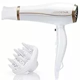 Aigostar Secador de Pelo 2200W, Secadar Ionico, Mango Plegable, 2 Velocidades y 3 Niveles de Temperatura+ Botón de Aire Frío, Profesional Incluye Difusor y Boquilla Concentradora de Aire, Color Blanco