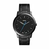 Fossil Reloj para Hombre The Minimalist, movimiento de cuarzo, caja de acero negro de 44 mm con correa de acero, FS5308, Negro