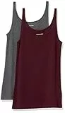 Amazon Essentials Top Ajustado sin Mangas y con Tirantes Finos Mujer, Pack de 2, Burdeos/Carbón Mezcla, L